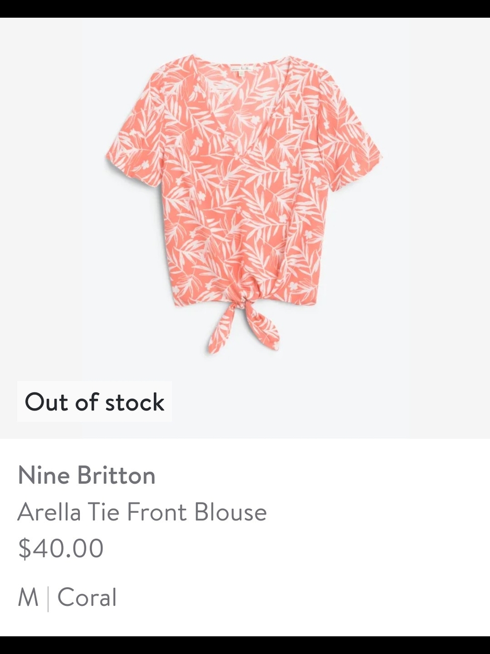 nine britton Coral Leaf-Print Tie-Front Blouse